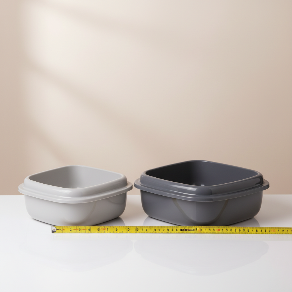 Comparing small and medium corner litter boxes for hamsters on a tabletop