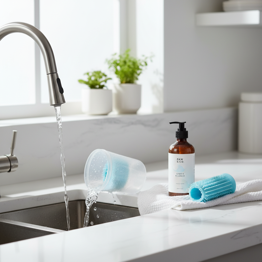Cleaning and drying a dog paw cleaner cup and towel to prevent odor buildup