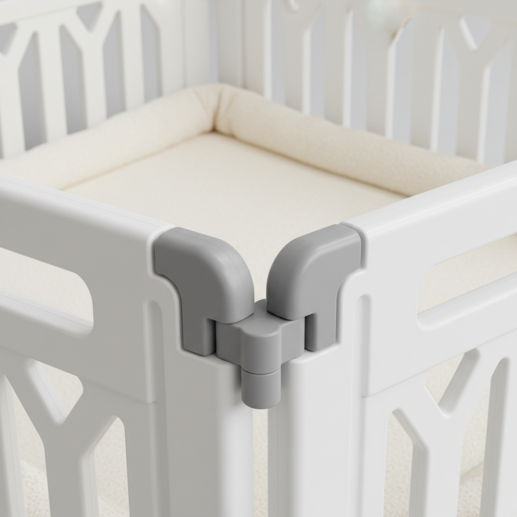 Close-up of foldable fence panels and connectors for a guinea pig play yard