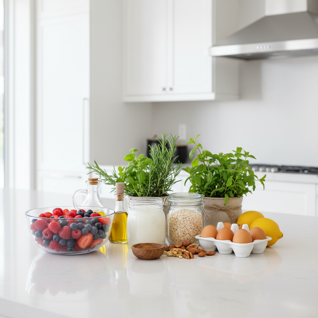 Low sugar meal prep ingredients on a kitchen counter