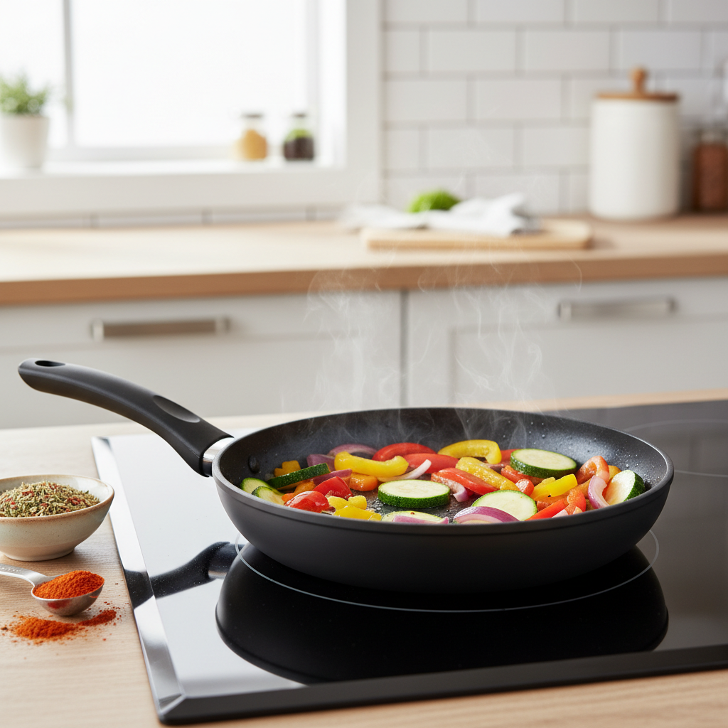 Low fat cooking technique sautéing vegetables in a nonstick pan