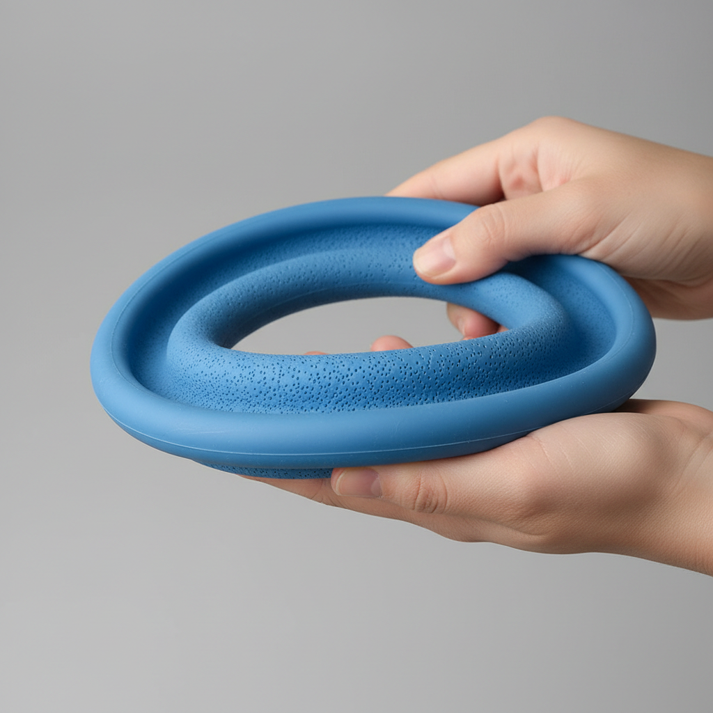 Close-up of soft rubber frisbee rim showing rounded edge and flexible material