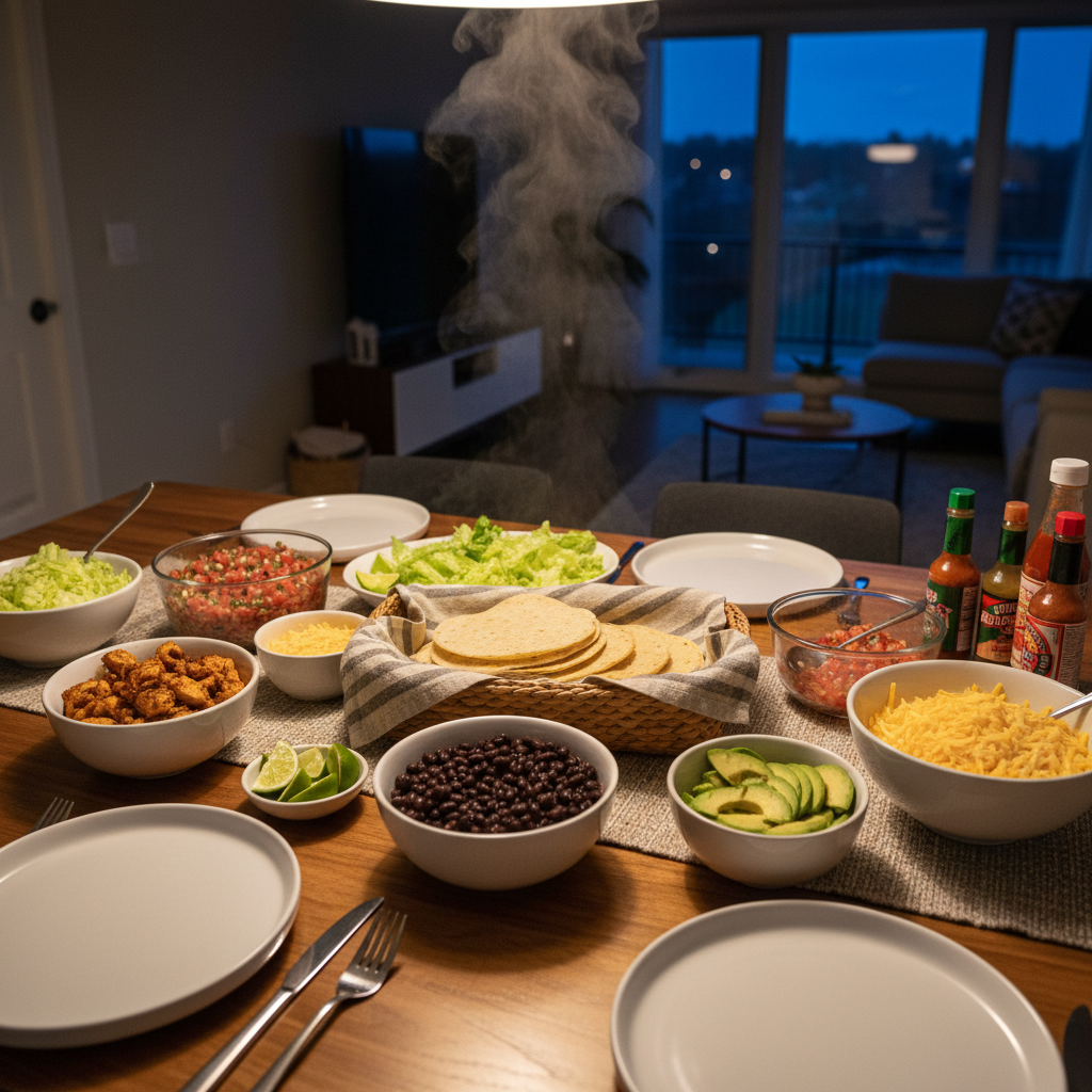 Mexican food taco bar setup for a weeknight family dinner