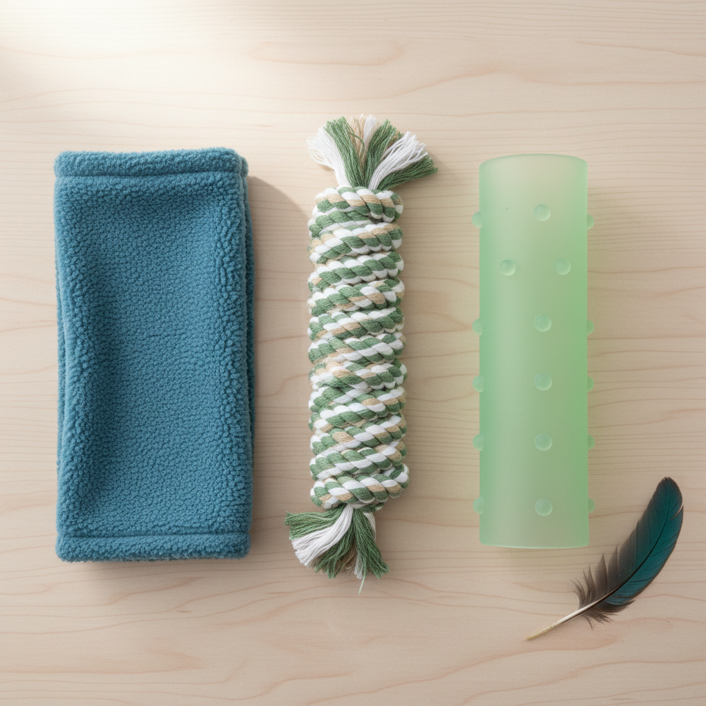 Comparison of bird perch cover materials like fleece, rope, and silicone