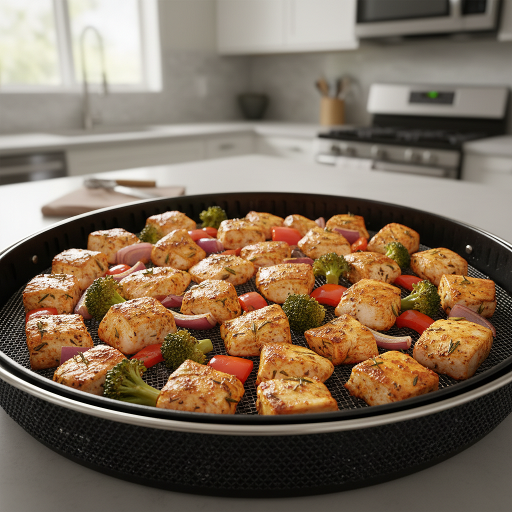Air fryer basket with single-layer food for proper airflow
