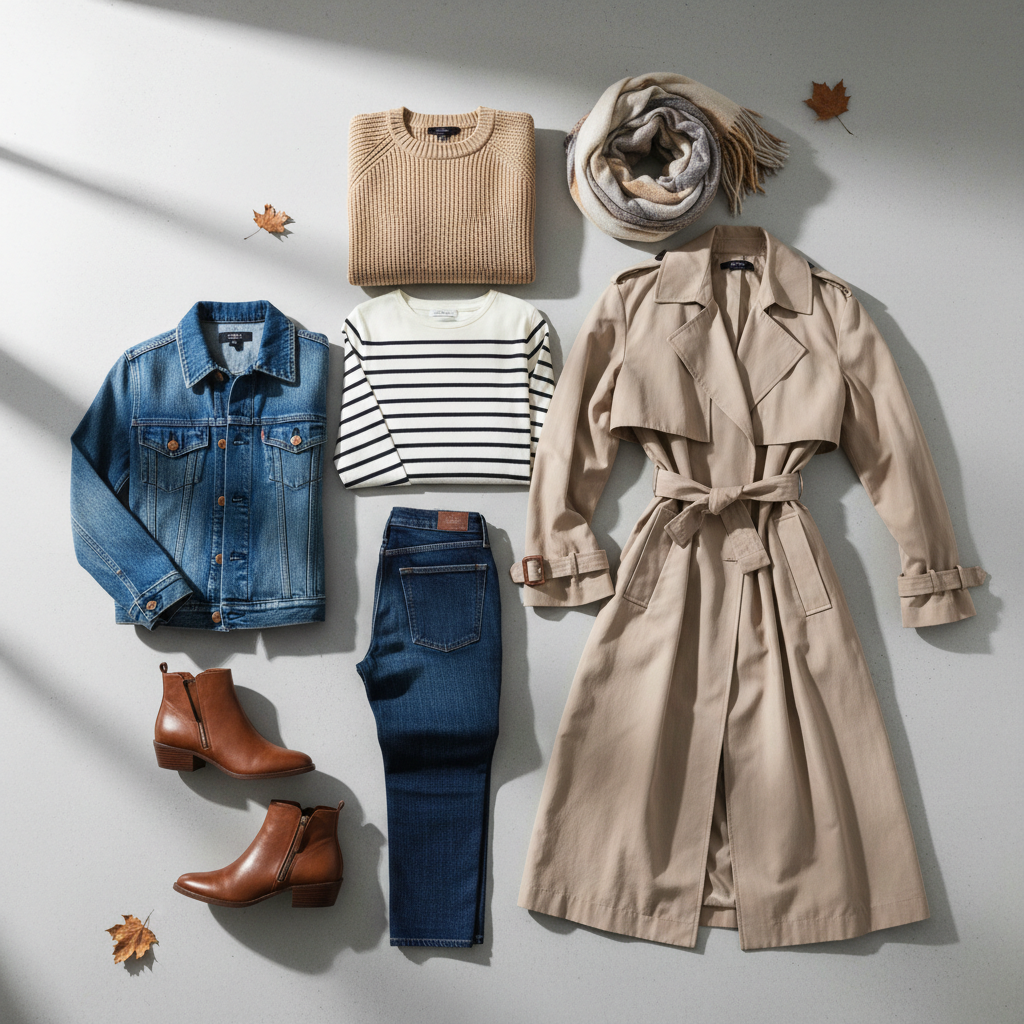 Core fall wardrobe basics laid out for layering