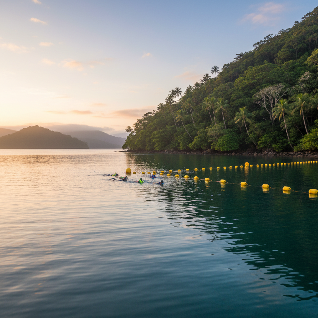 Calm morning conditions at a marine park snorkeling bay