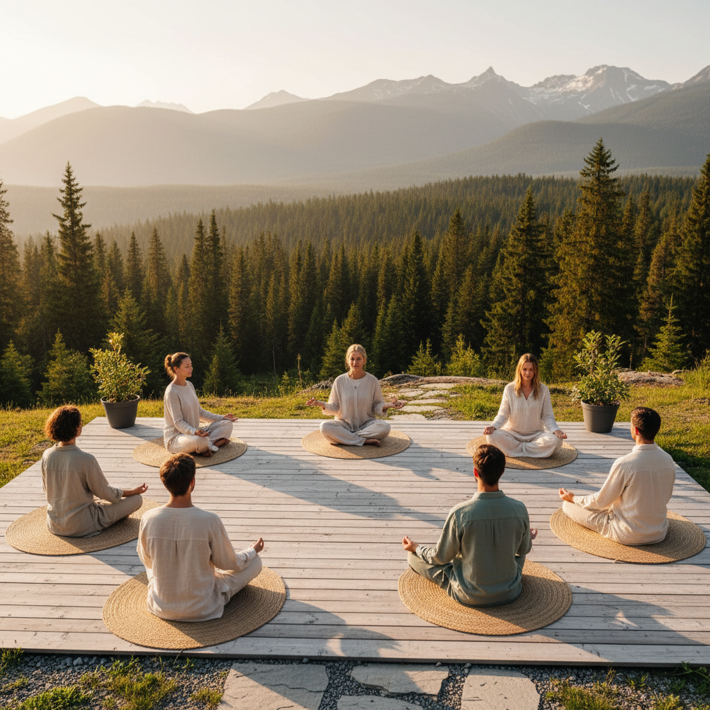 Outdoor meditation session at a nature-based relaxation retreat