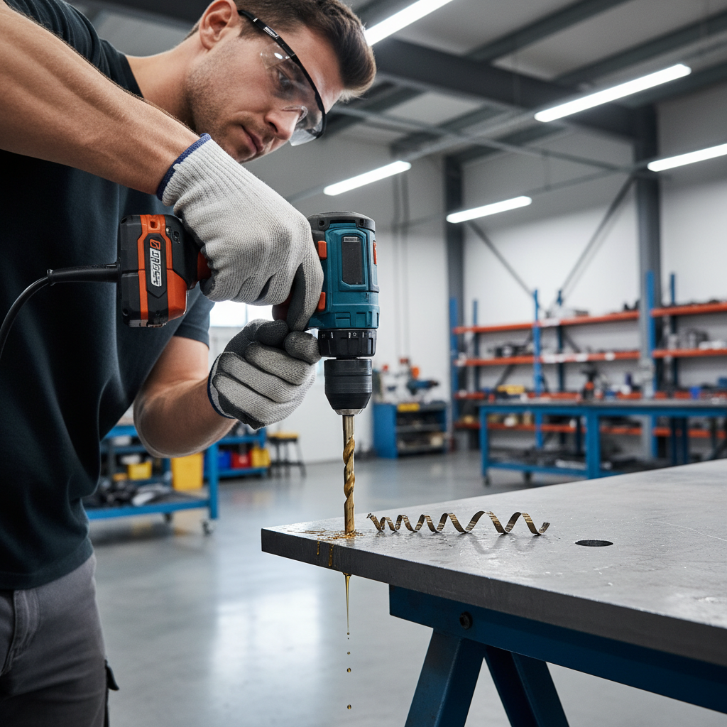 Drilling into steel with cutting oil using a high speed twist drill bit