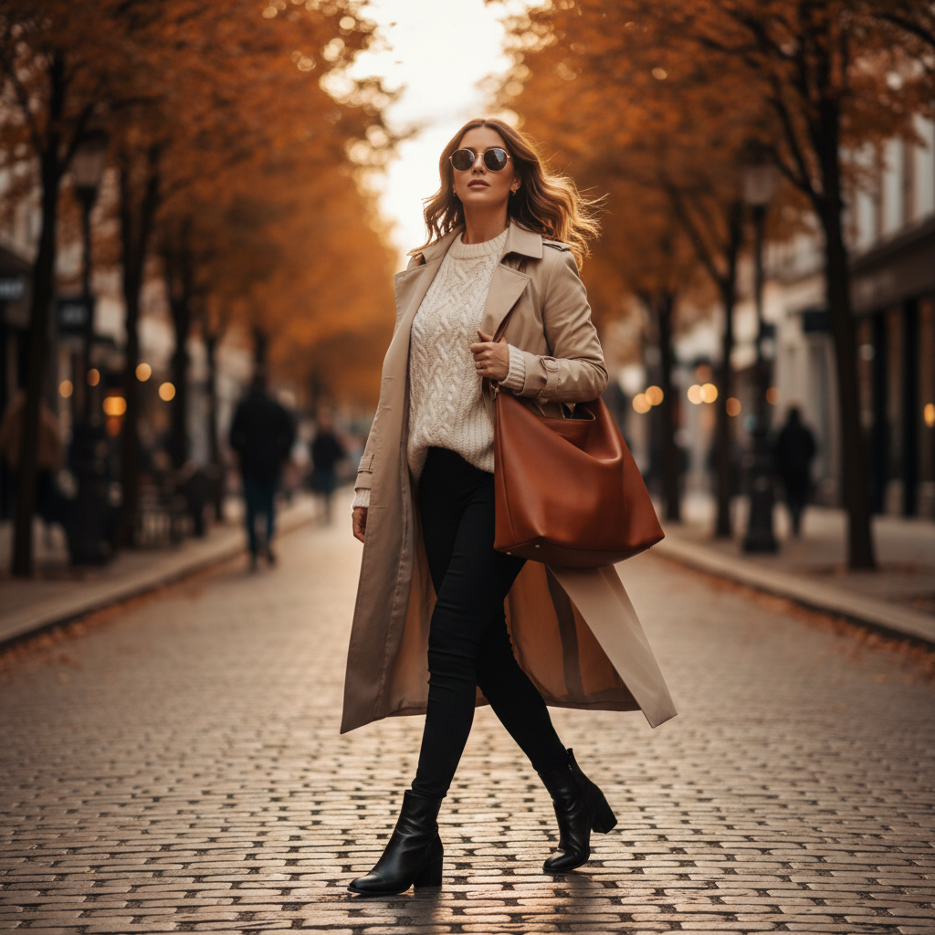Casual fall yoga pants outfit with trench coat and ankle boots