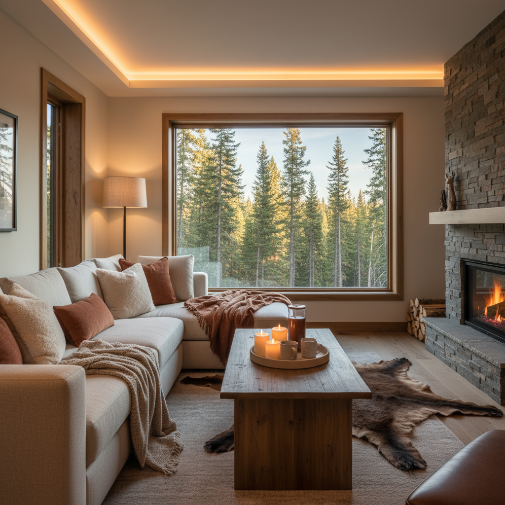 Cozy cabin interior set up for a romantic weekend getaway