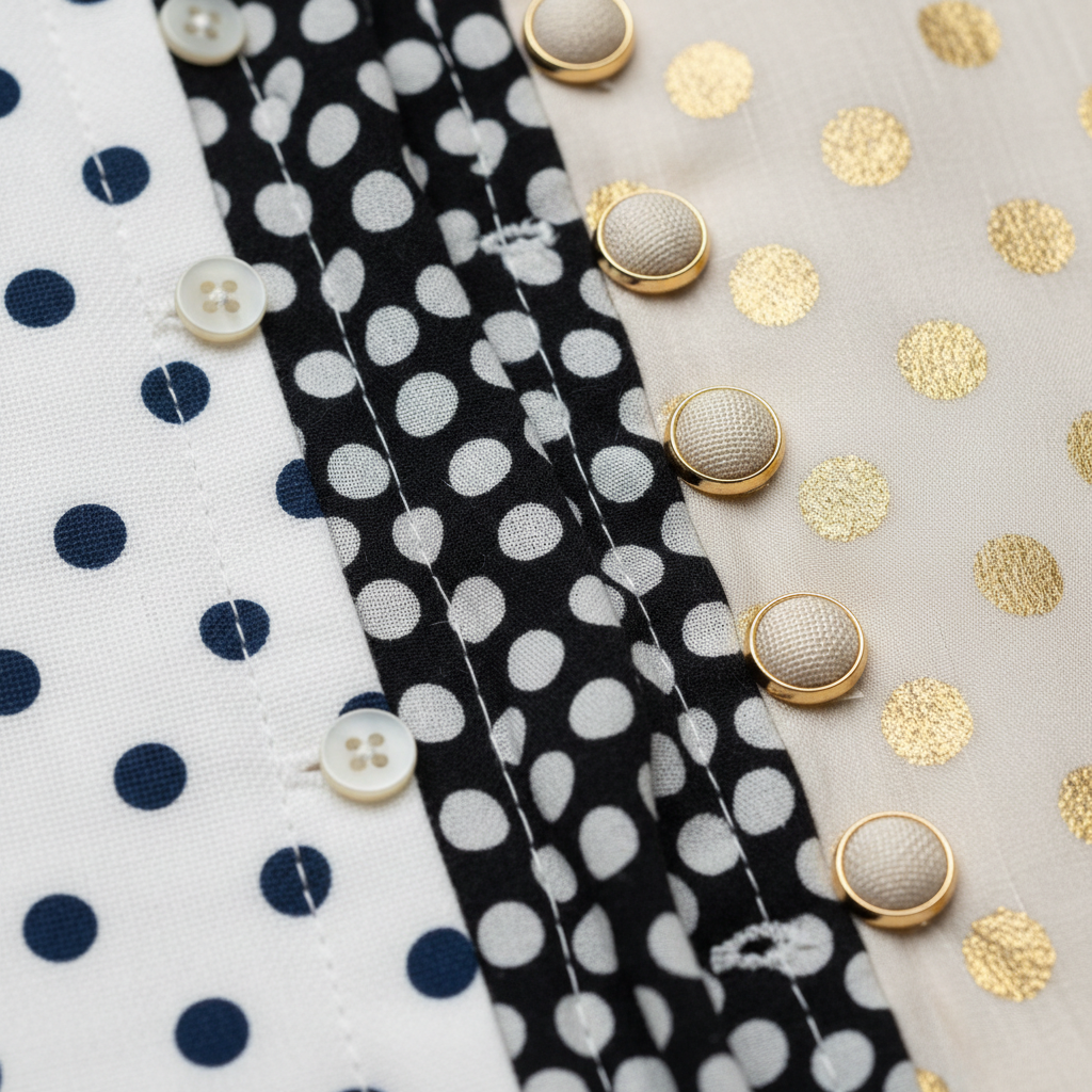 Close-up of polka dot fabric texture and stitching quality