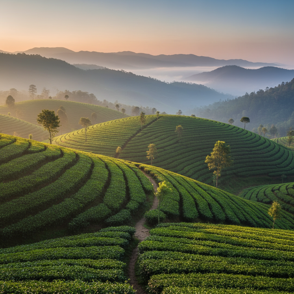 Tea plantations near an Indian hill station in summer