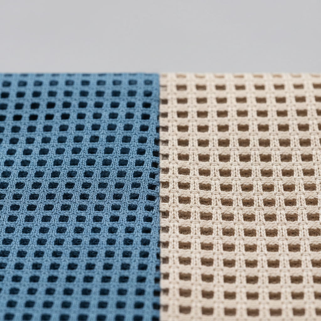 Close-up of breathable polo shirt fabric showing mesh and pique texture