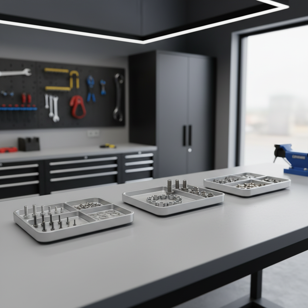 Organized fasteners in separate sections using multiple magnetic parts trays