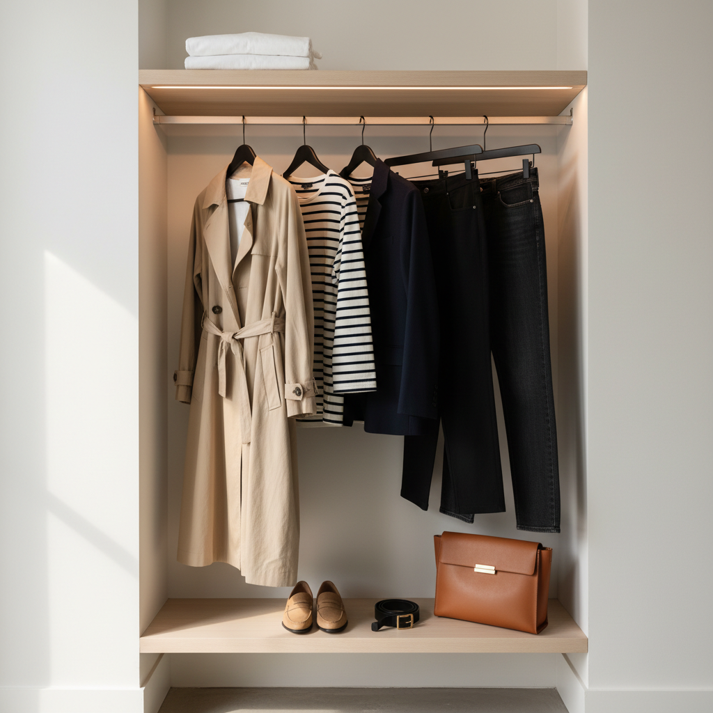 Closet edit for elevated basics with neutral palette and quality fabrics