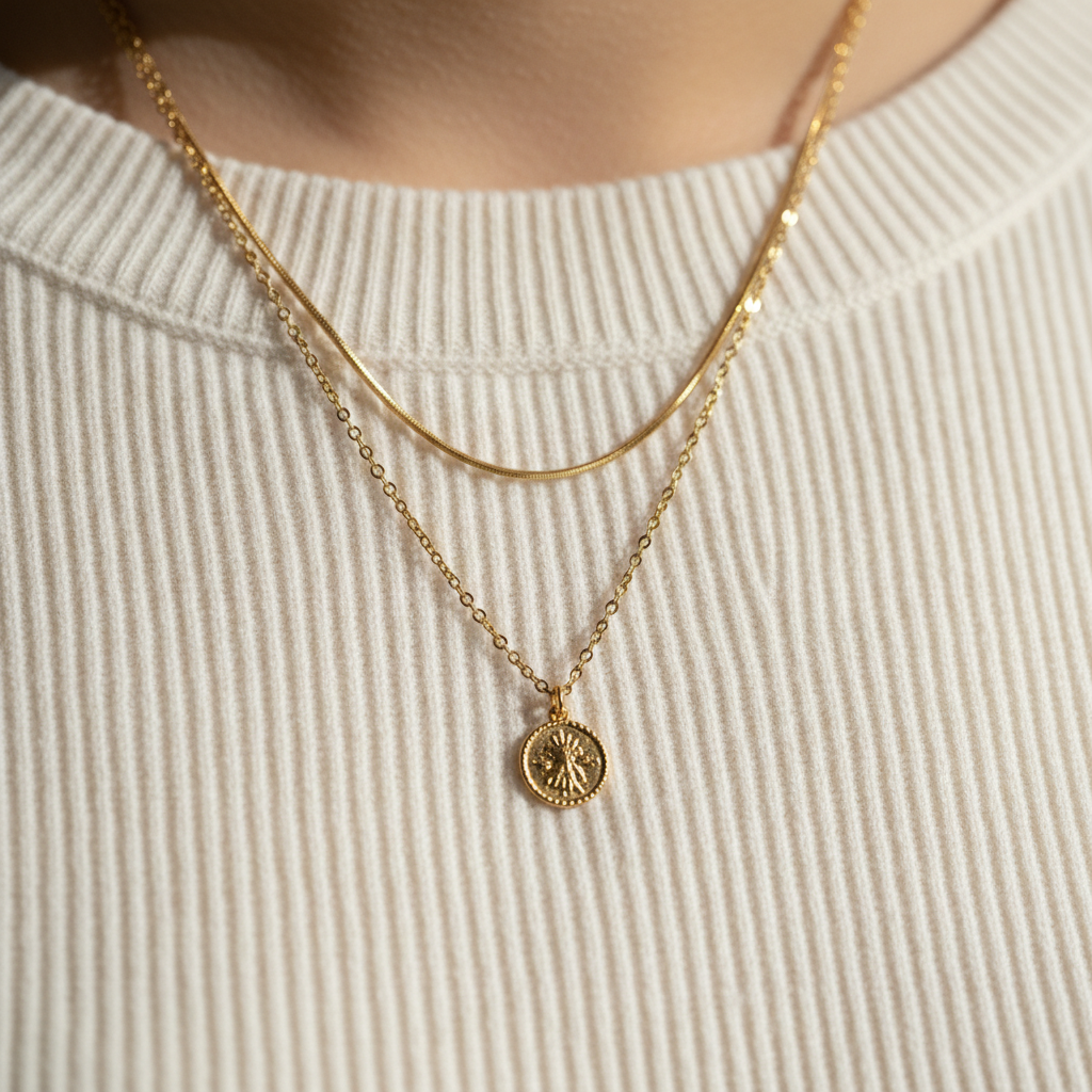 Layered minimalist necklaces with a coin pendant