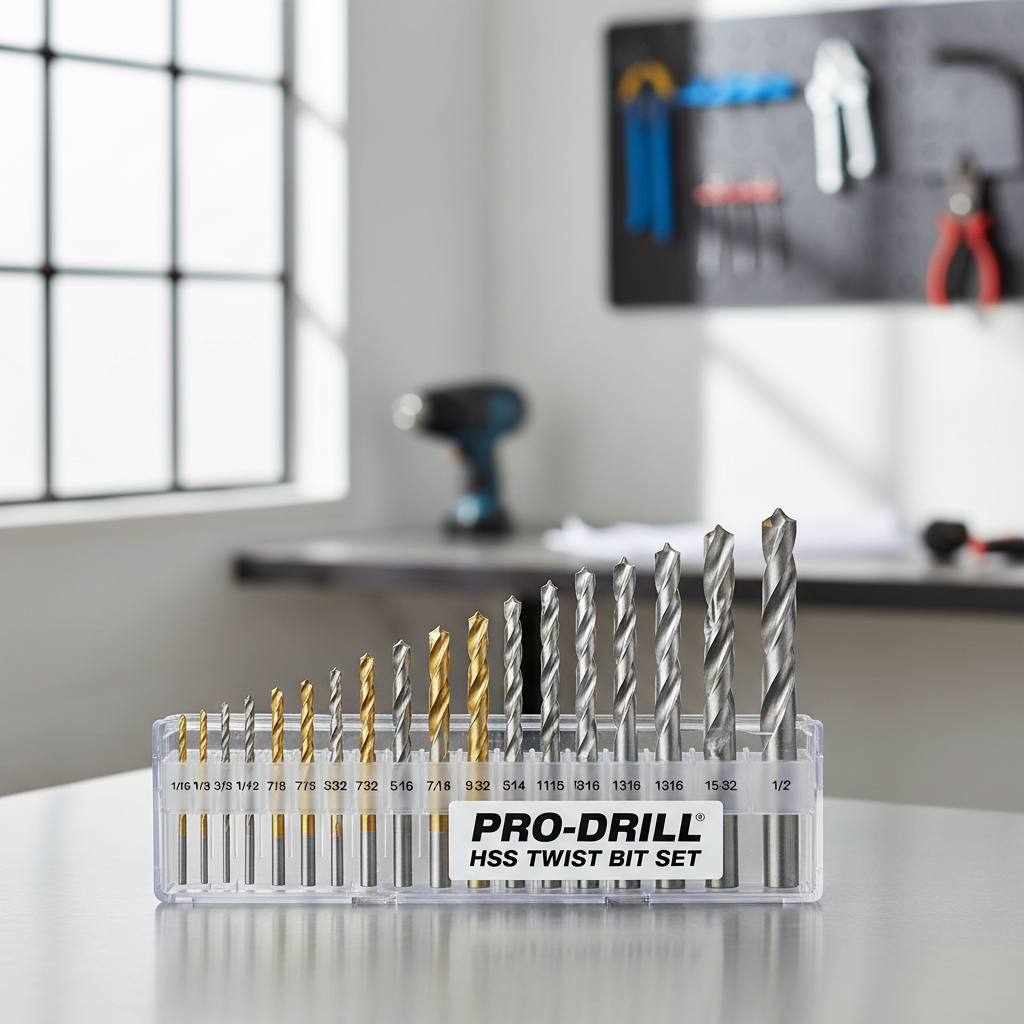 High speed twist drill bit set organized in a case with labeled sizes