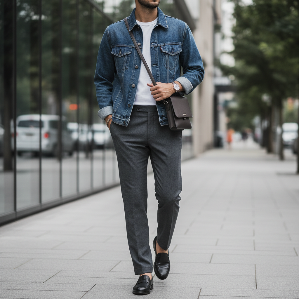Denim jacket outfit ideas with modern casual layering