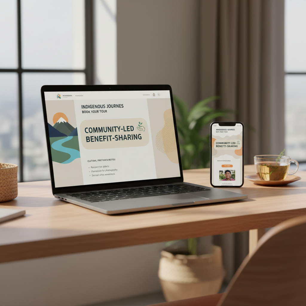 Booking screen showing Indigenous-owned tour listing and transparent community benefit notes