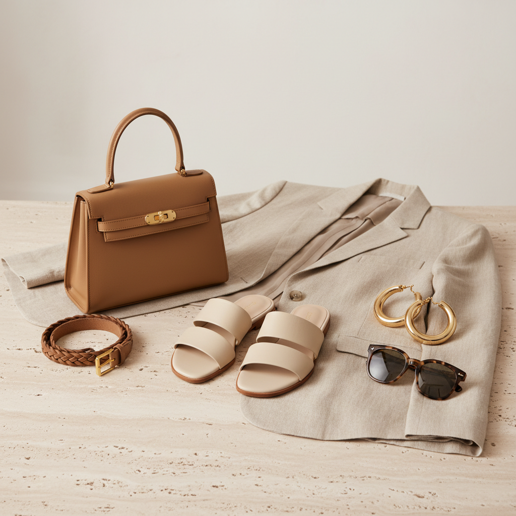 Capsule wardrobe accessories that elevate slides sandals fashion looks