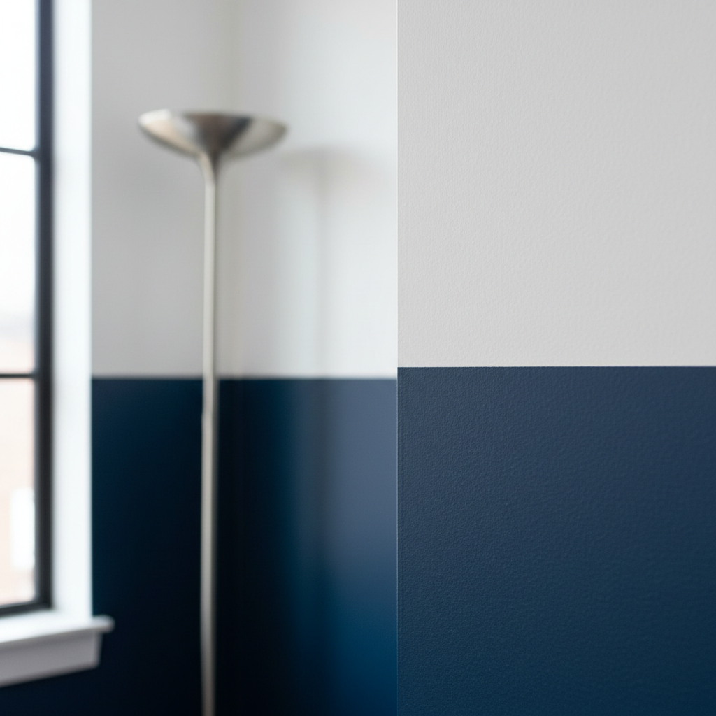 Clean paint line result after removing painters tape on a two-tone wall