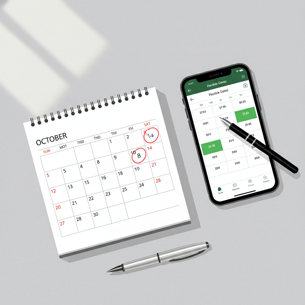Calendar and airline price grid showing flexible travel dates for cheaper flights