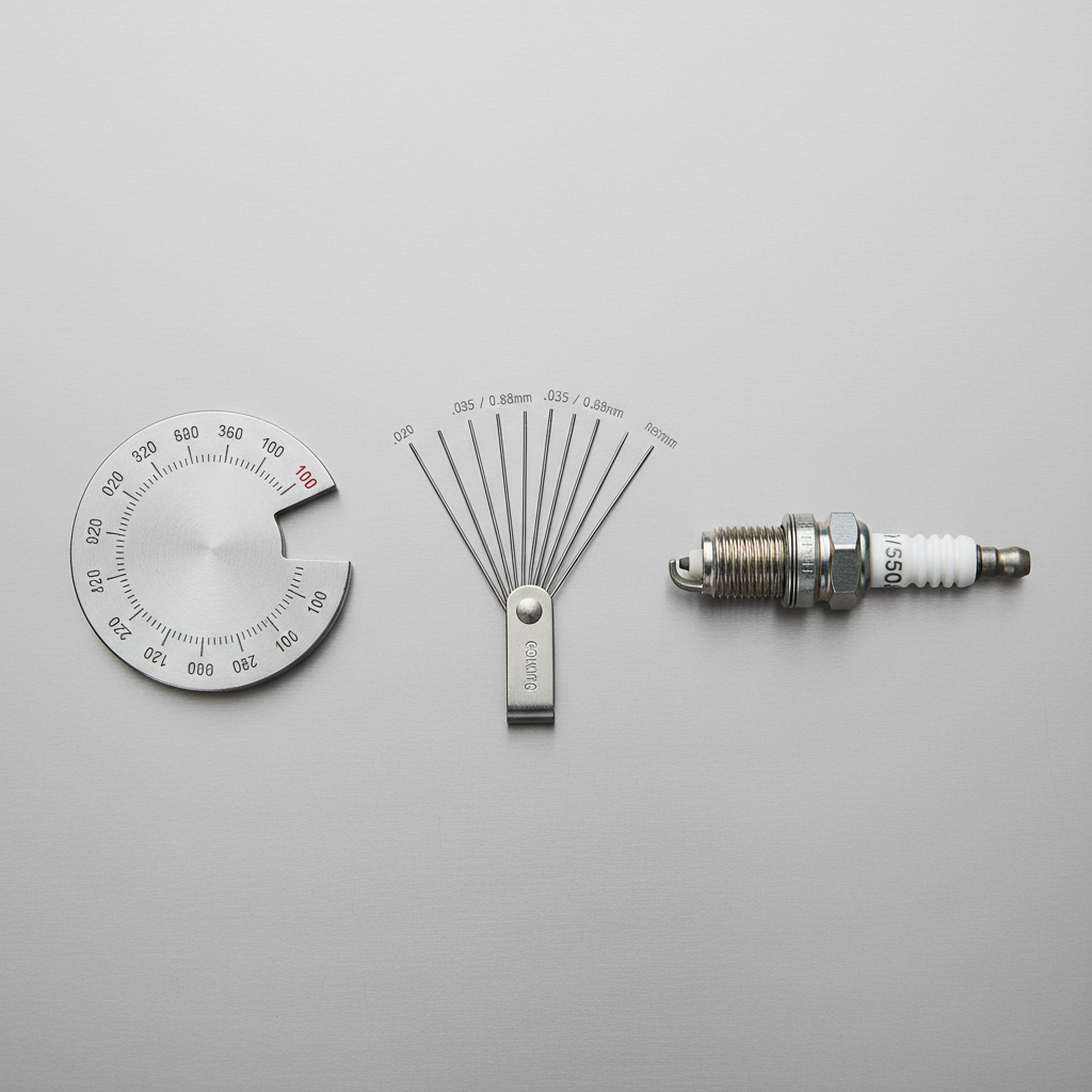 Comparison of spark plug gapping tools: coin-style gauge and wire feeler gauge