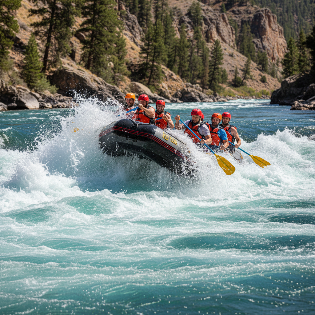 Rafter navigating whitewater rapids as an adventure travel activity