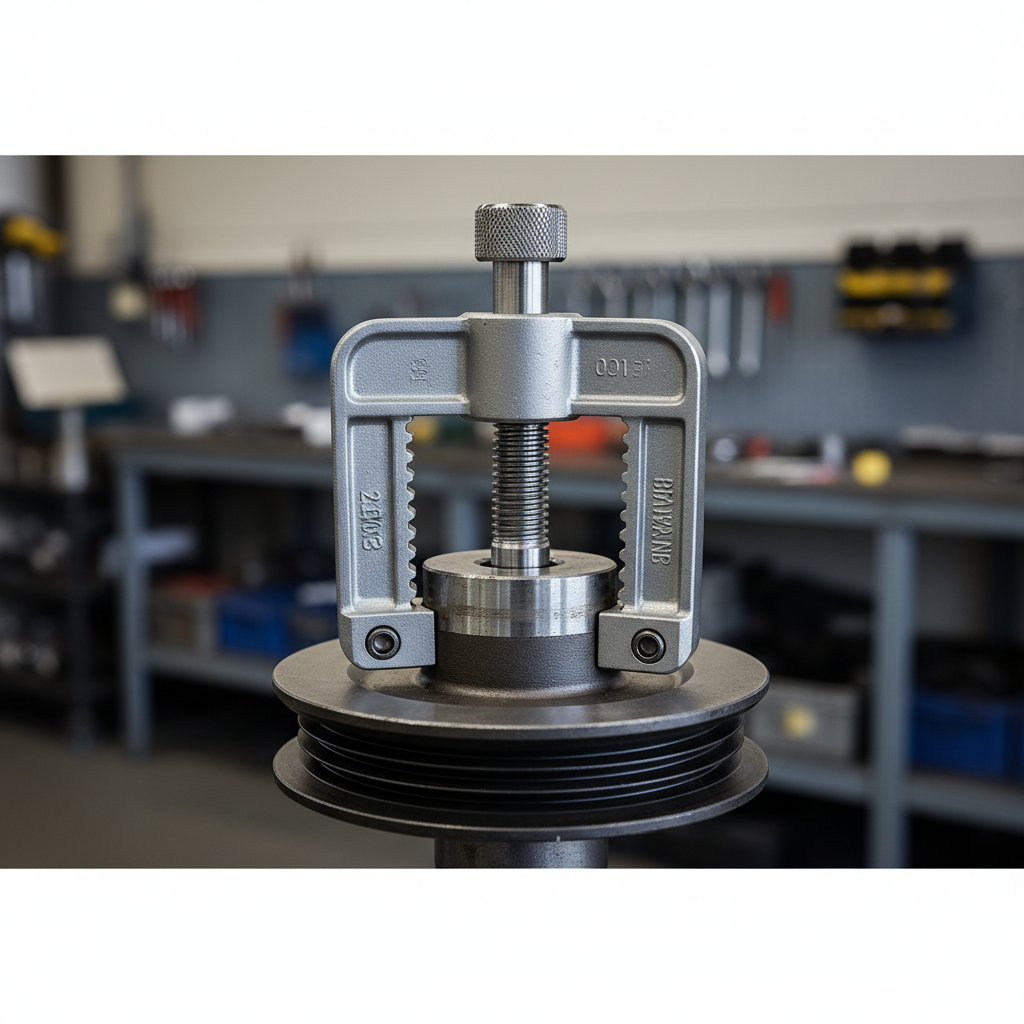 Close-up of a gear puller screw applying centered force on a shaft end