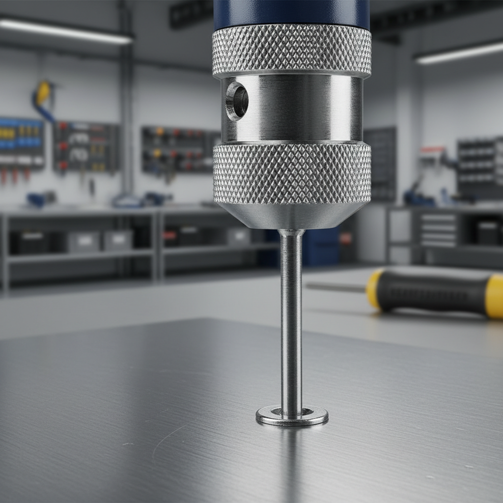 Close-up of rivet gun nosepiece fitting a rivet correctly