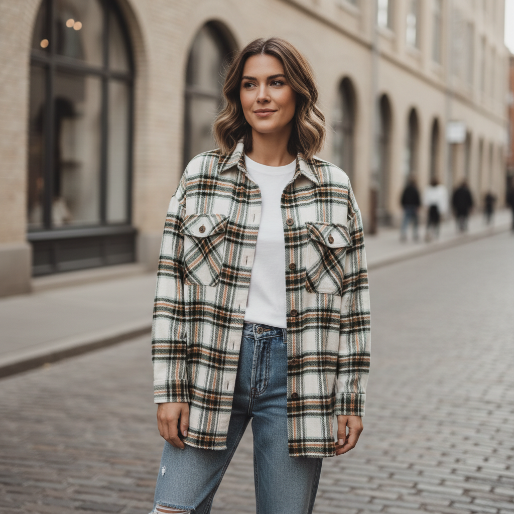 Women Oversized Plaid Flannel Shirt