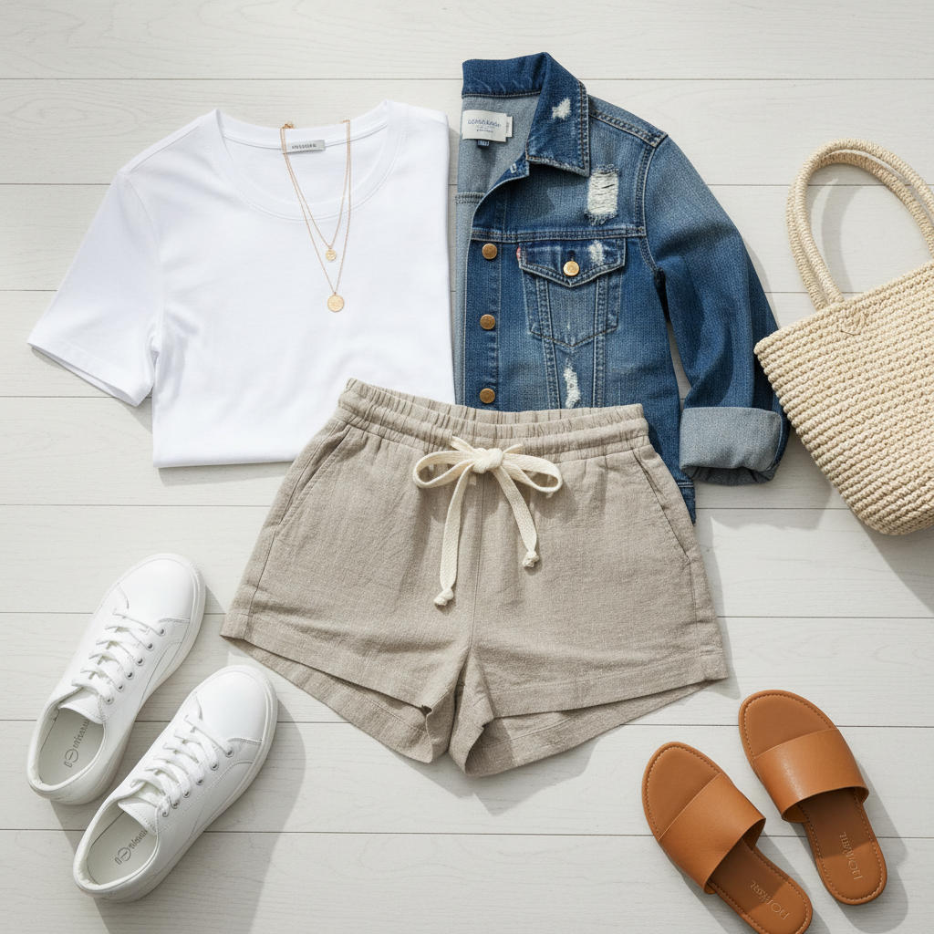 Women drawstring waist shorts in capsule wardrobe casual outfits