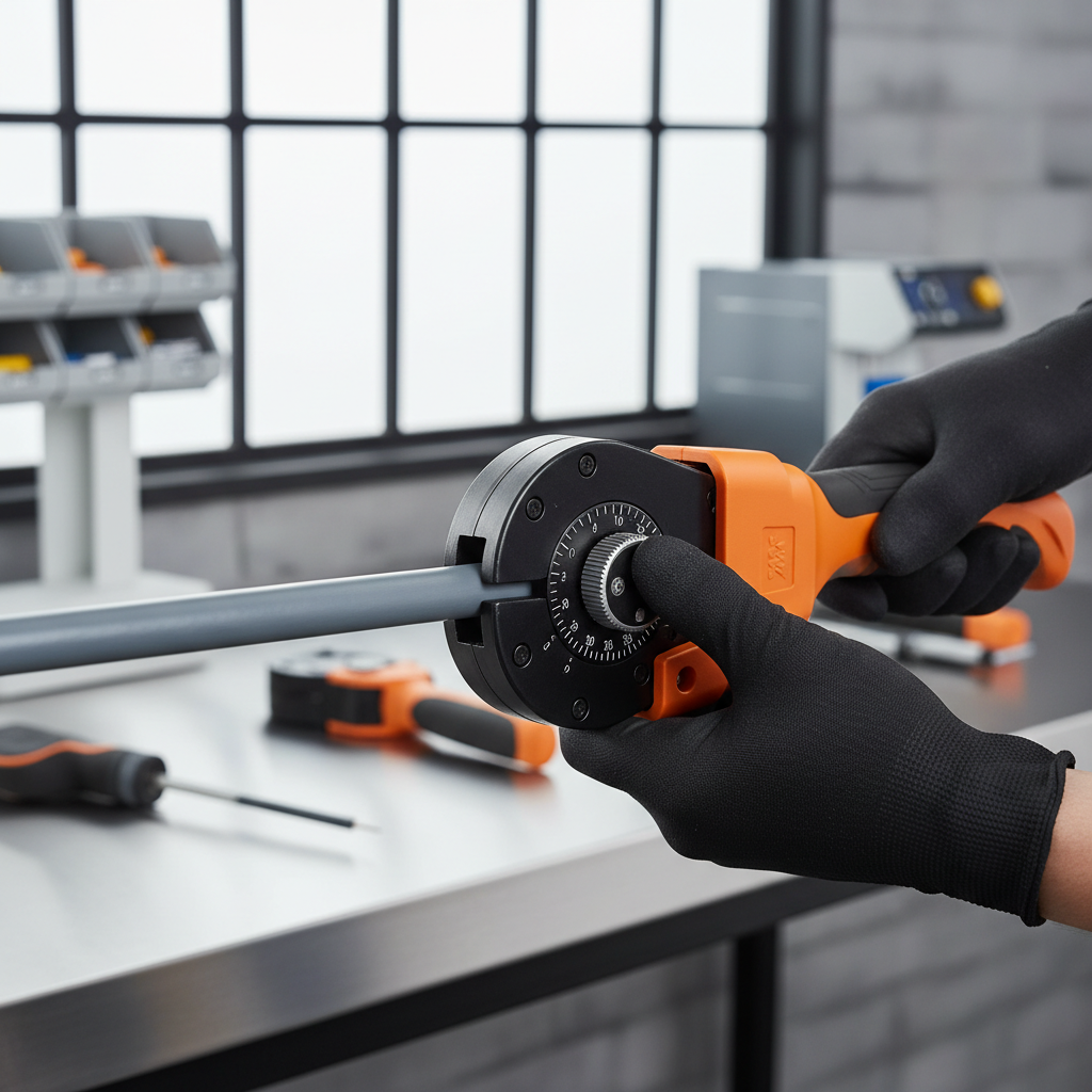 Technician adjusting strip depth on a round wire cable stripper tool