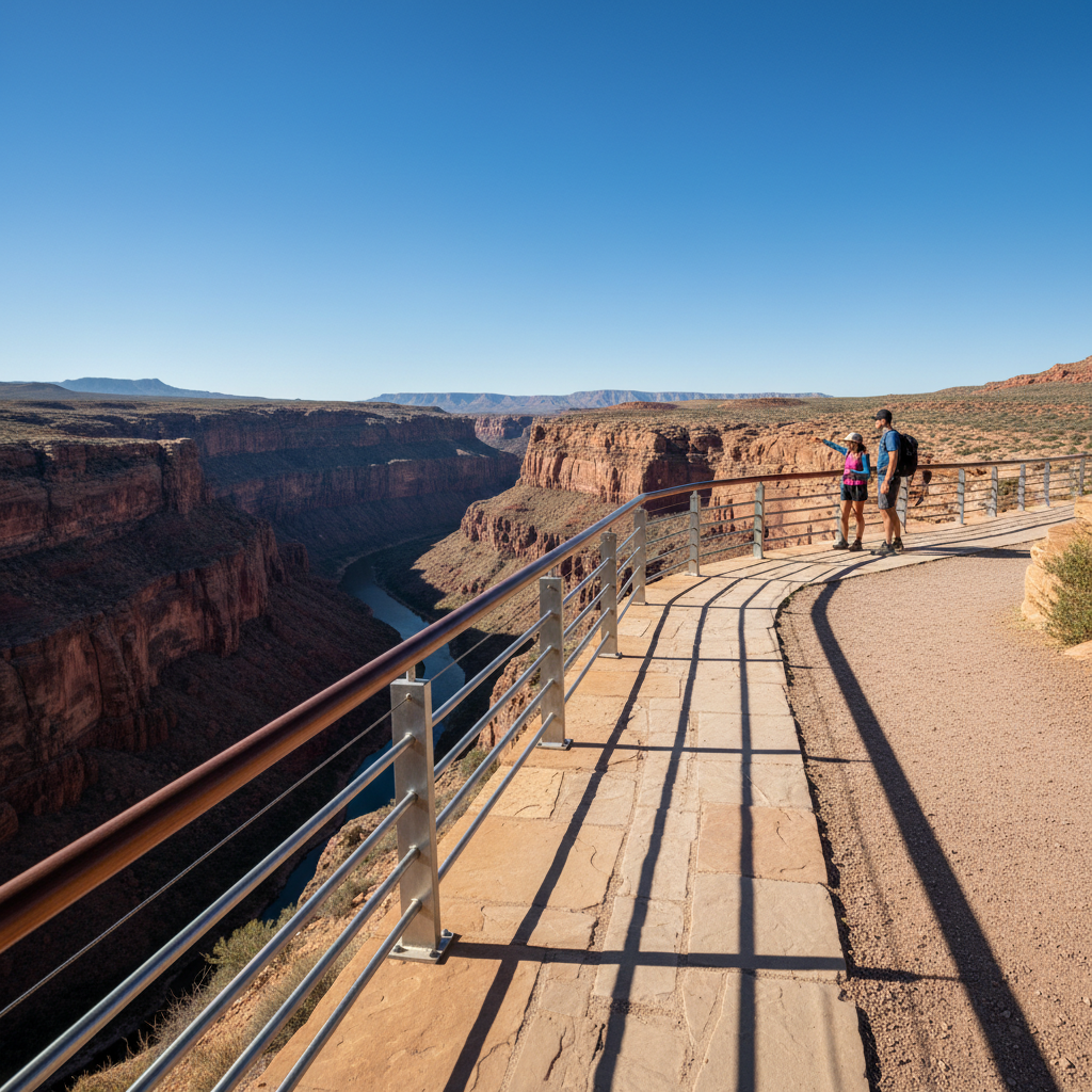 Safe overlook with railing on a gorge rim trail