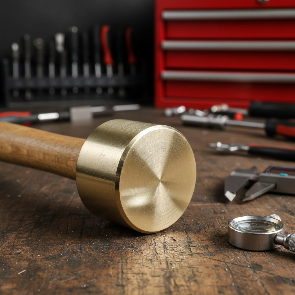 Close-up of a brass hammer head showing proper face condition and slight mushrooming