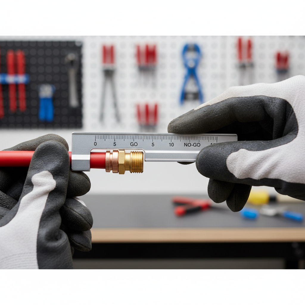 Using a go/no-go gauge to verify a PEX crimp connection