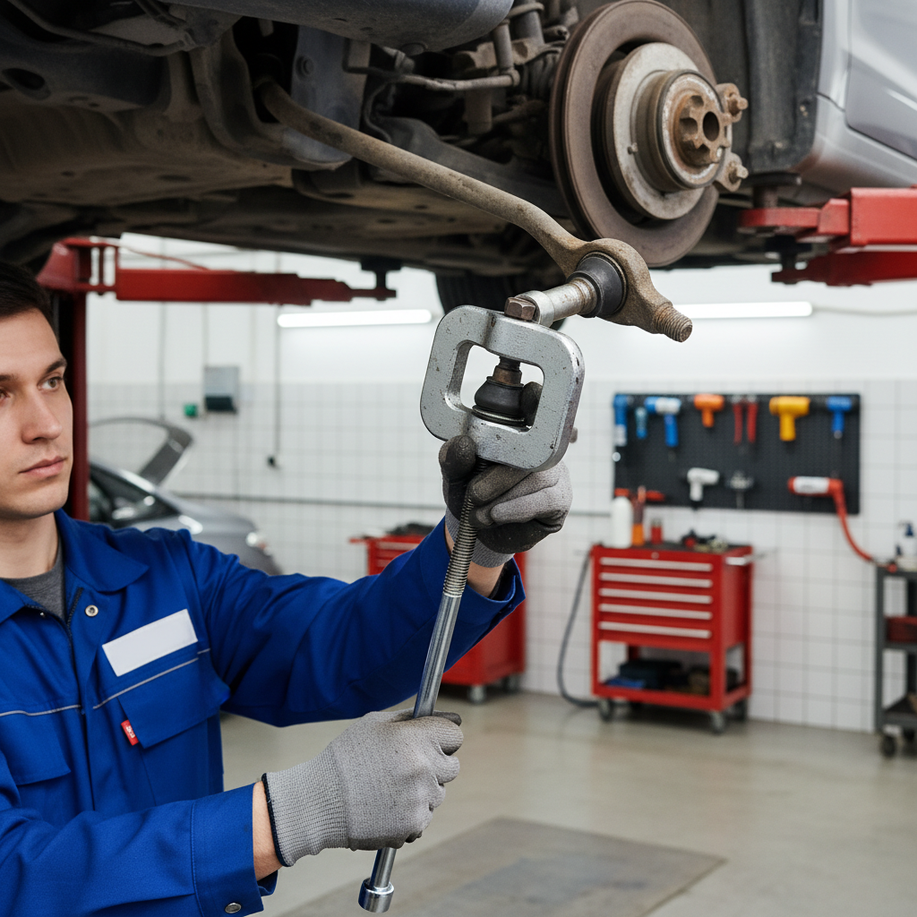 Tie rod end puller tool separating a tie rod end from a steering knuckle