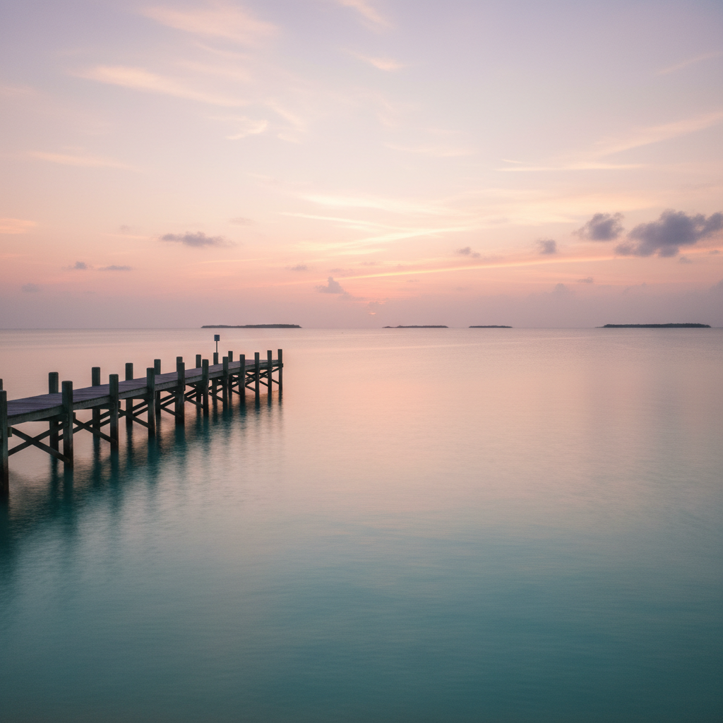 Pastel sunrise over calm ocean water in the Florida Keys