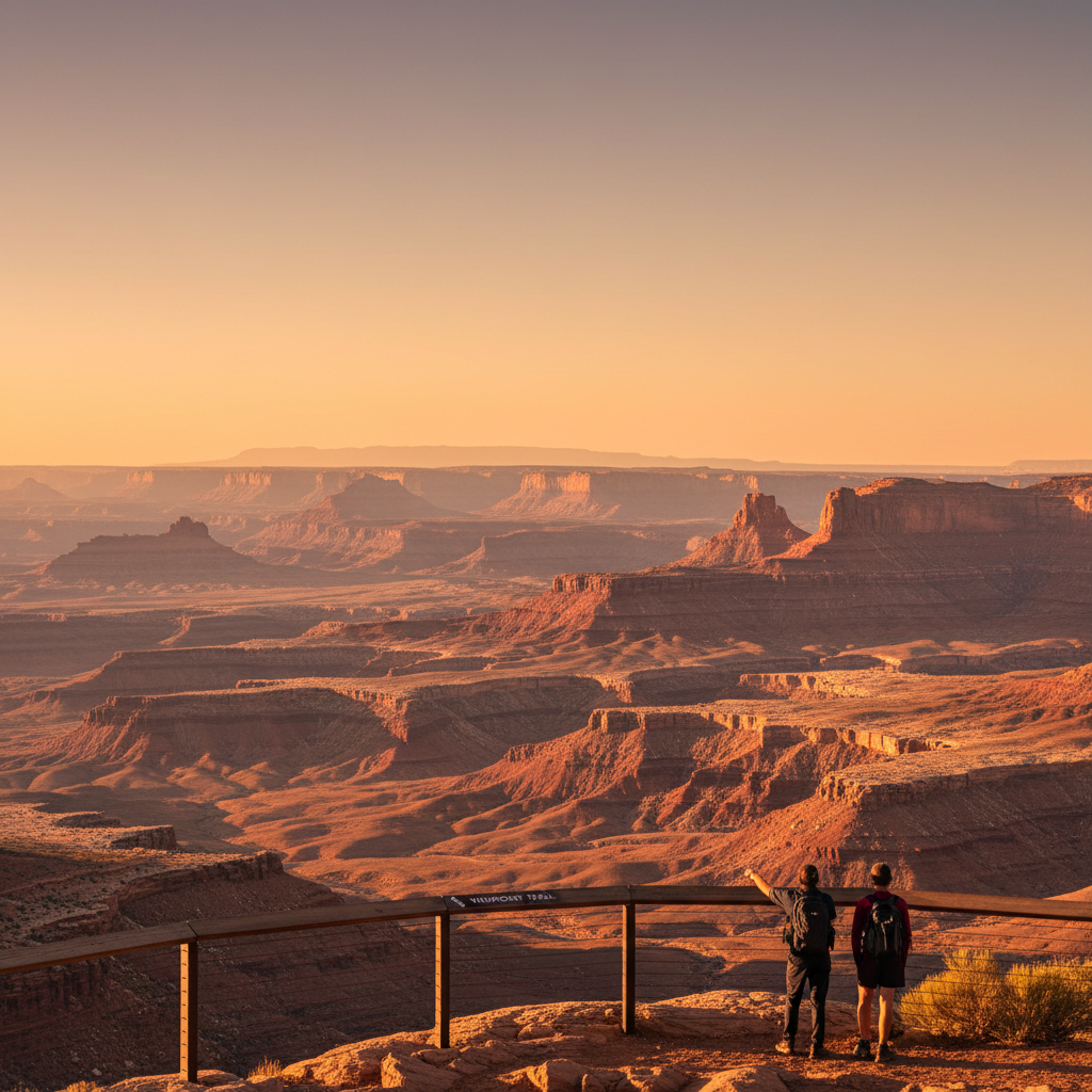 Wide-view plateau overlook at golden hour in the American Southwest