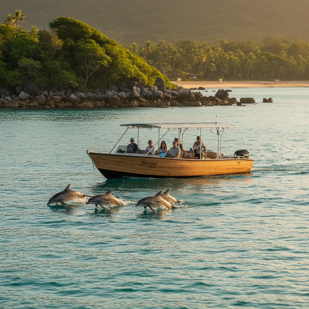 Boat-based dolphin watching with coastal scenery in the United States