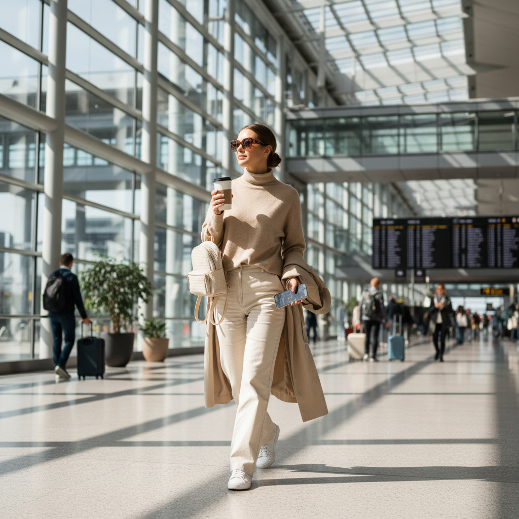 Woman using a mini backpack while traveling with hands-free convenience