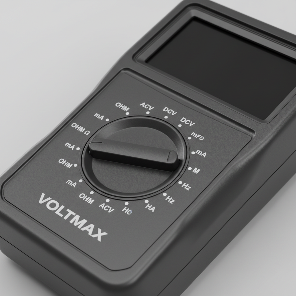 Digital multimeter dial set to AC and DC voltage modes close-up