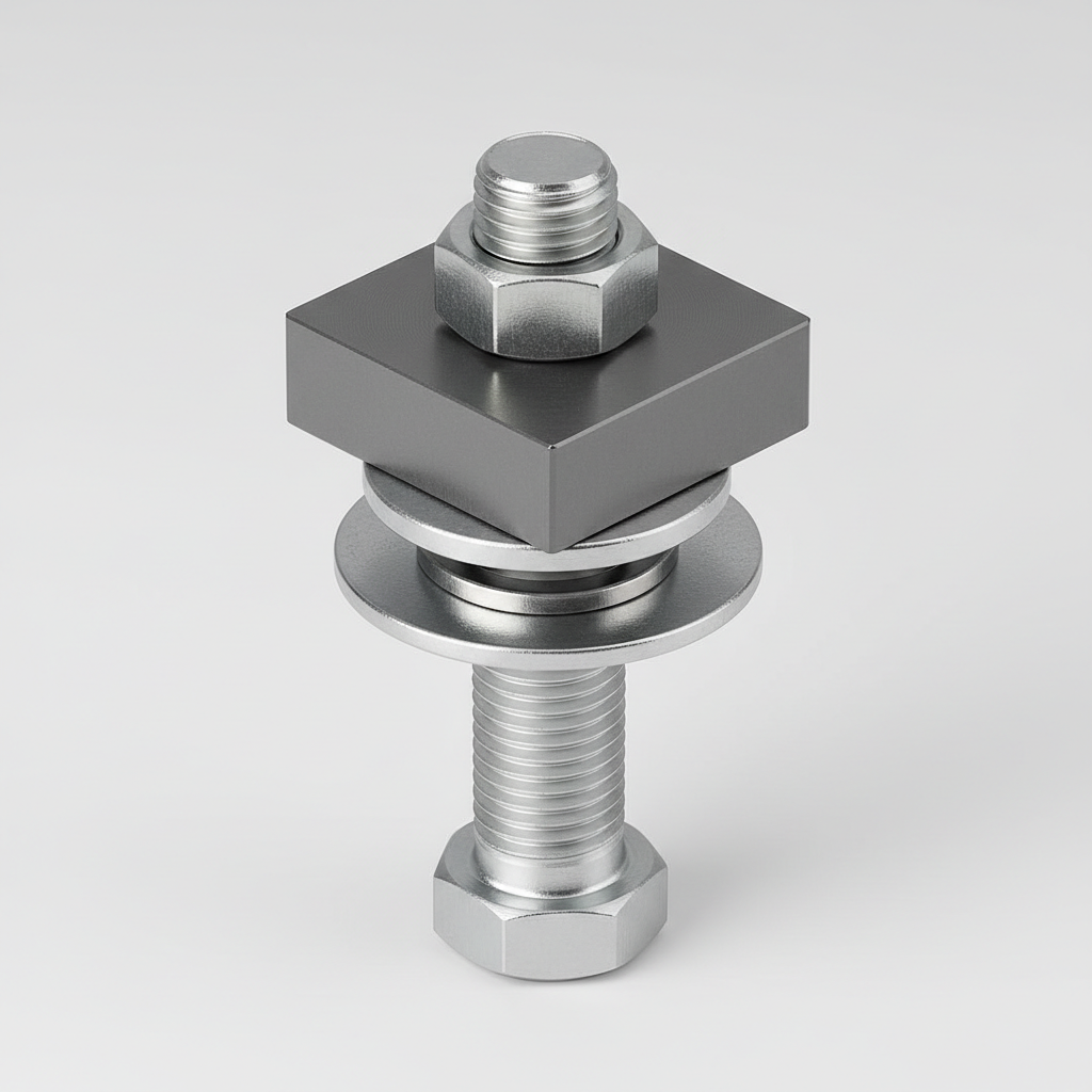 Correct washer stack order showing flat washer against surface and lock washer under bolt head