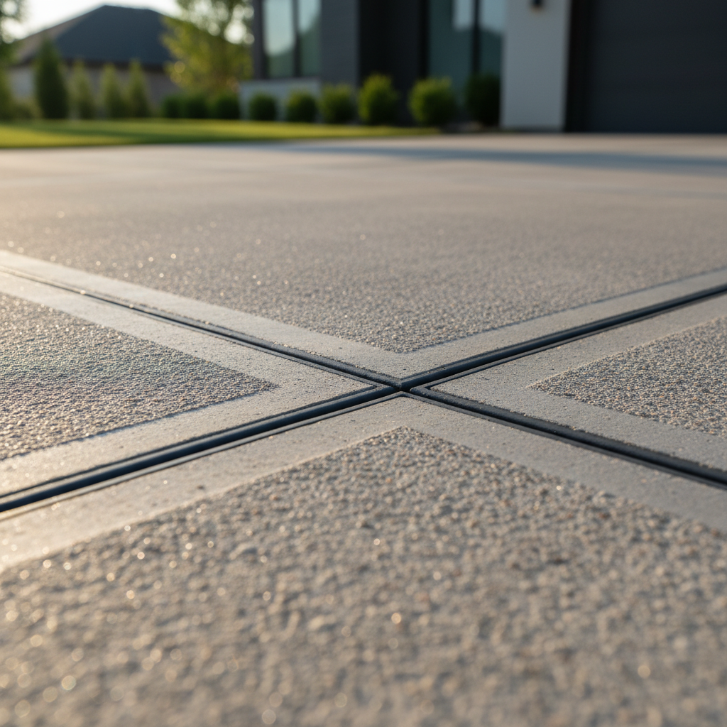 Finished concrete joint filler tooled smooth and slightly recessed for durability