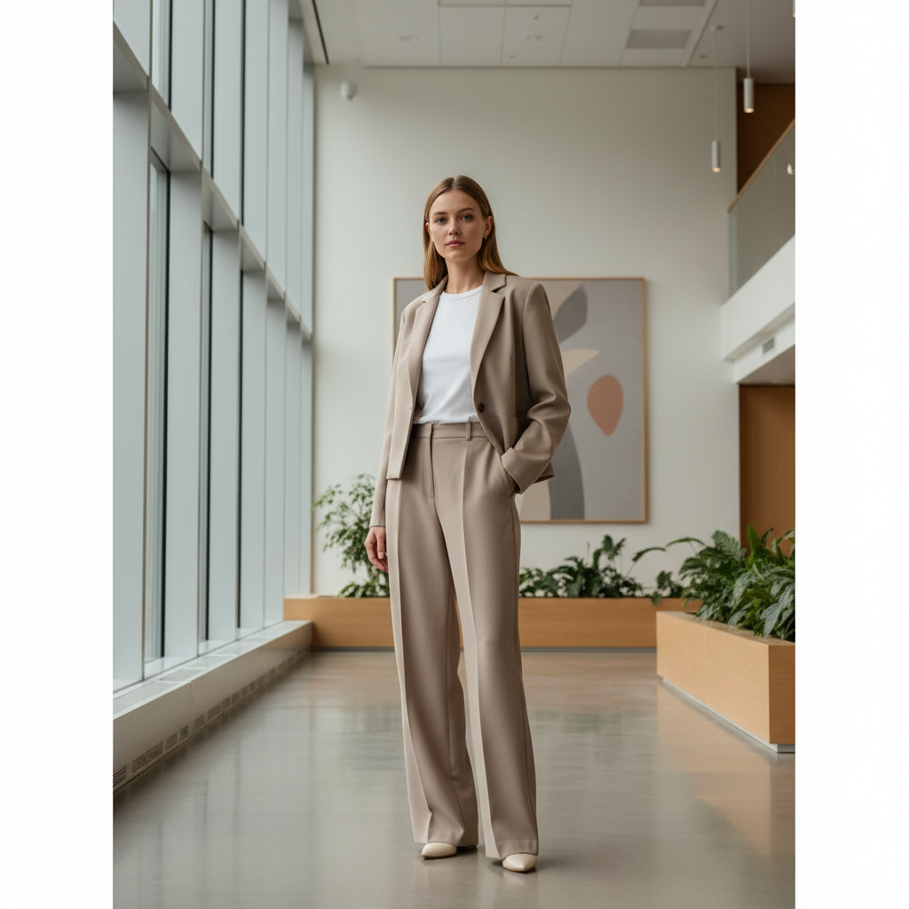 Workwear outfit with cropped blazer and wide-leg trousers