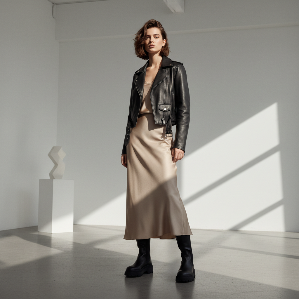 Slip skirt paired with tall chunky boots for 2026 styling