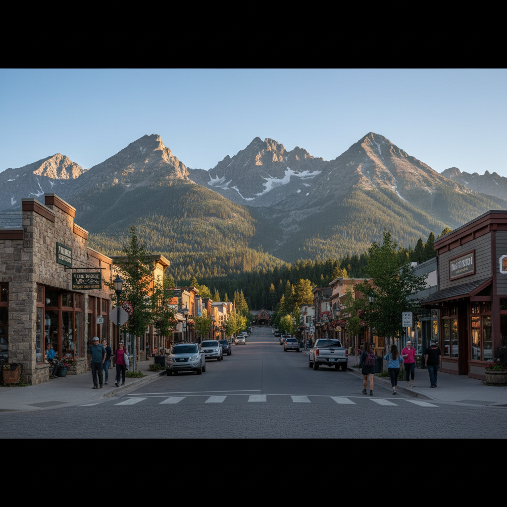 Scenic small town near mountains with a cozy downtown and nearby hiking access