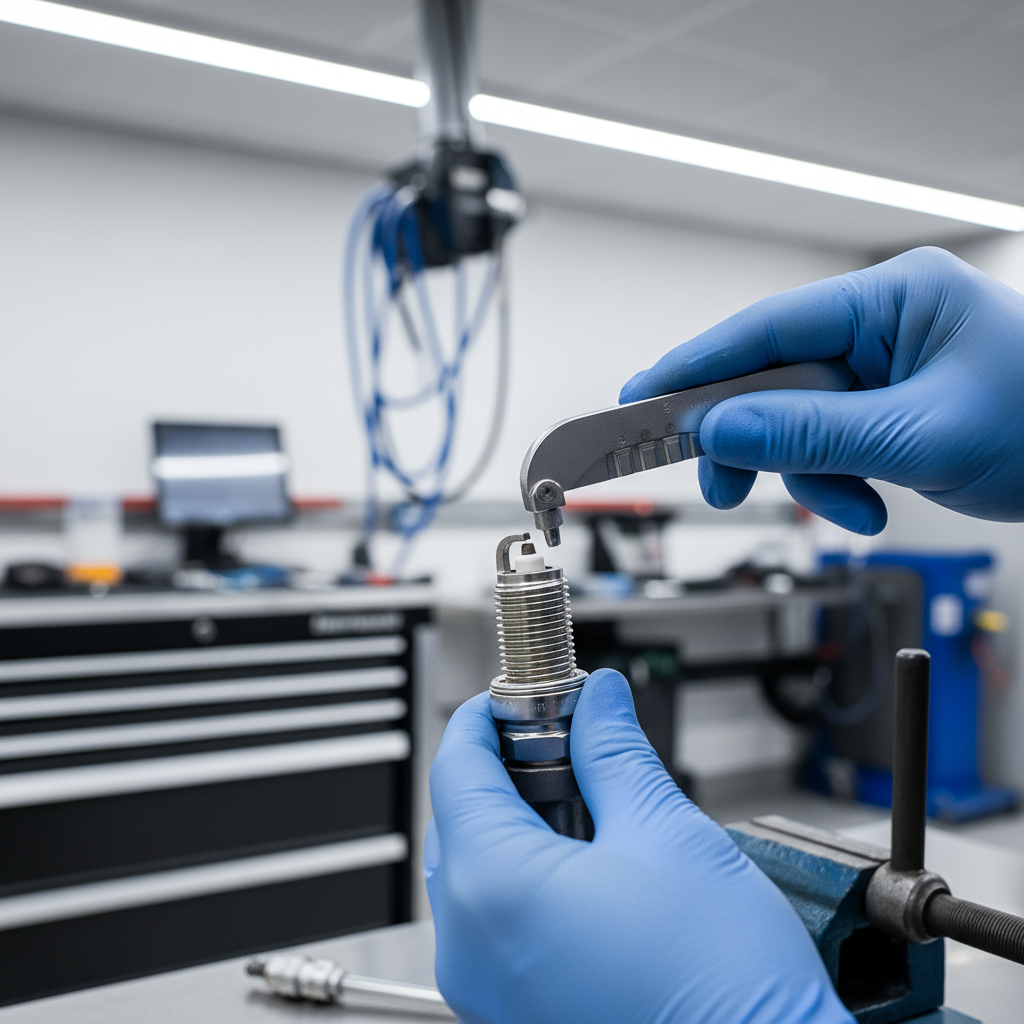 Adjusting spark plug ground strap carefully with a gapping tool