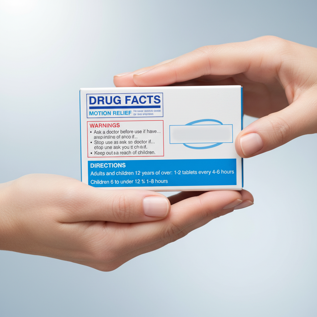 Reading OTC motion sickness medicine warning label for safe use